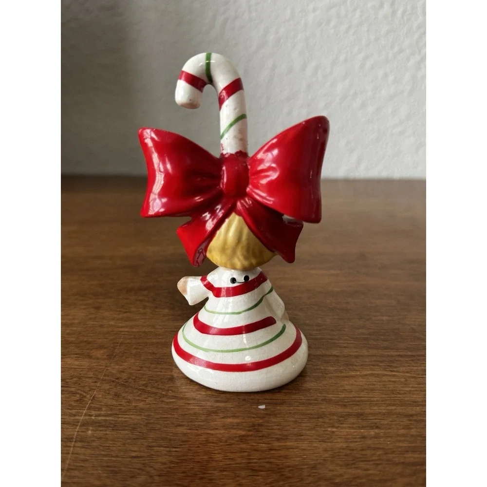 Vintage Lefton Christmas Angel and Candy Cane Bell Ornament